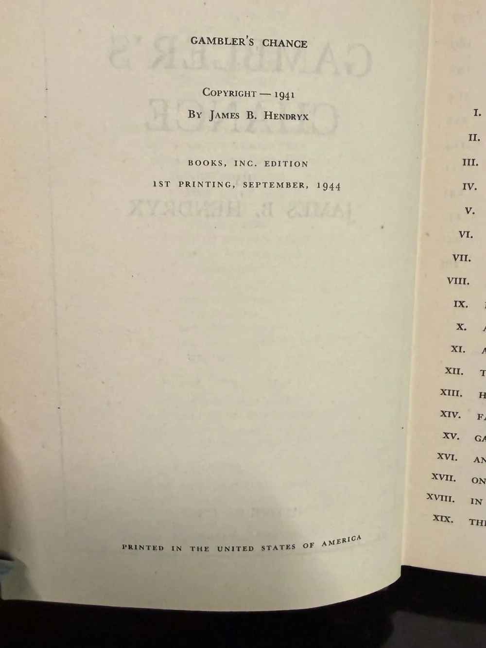 The Gamblers Chance. Author, James B. Hendrix. Vintage book.